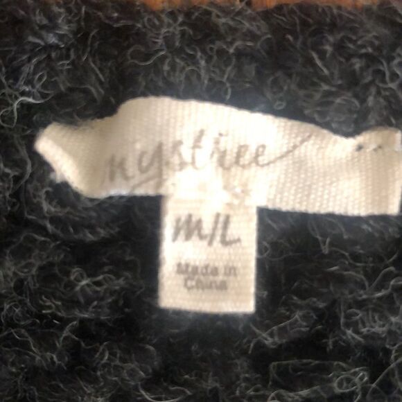 Mystree Dark Gray Open Knit Wool Blend Mixed Stitch Cropped Sweater Sz M/L - Picture 7 of 11